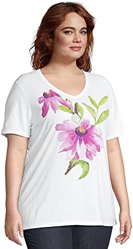 САМО МОЈАТА ГОЛЕМИНА на Жените Големина Плус Печатени Кратки Ракави V Деколте, T-Shirt